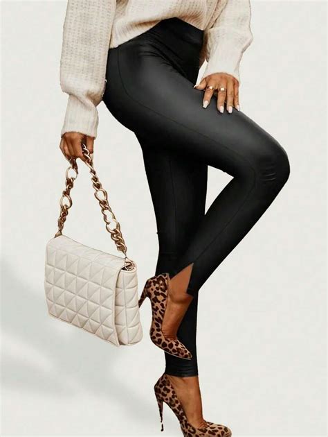 Women's Faux Leather Leggings High Waist Pants Black Stretch Leggings ...