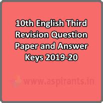 10th English Third Revision Question Paper and Answer Keys 2019-20