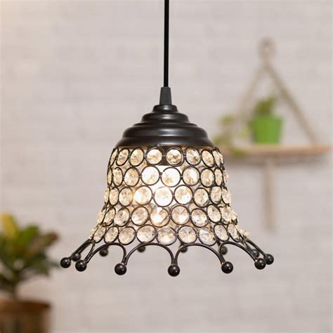 Buy HOMESAKE Black Crystal Embellished Umbrella Pendant Light from ...