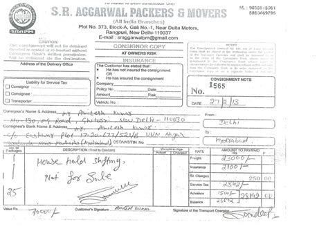 [Resolved] S R Agarwal Packers And Movers — Did not deliver consignment ...