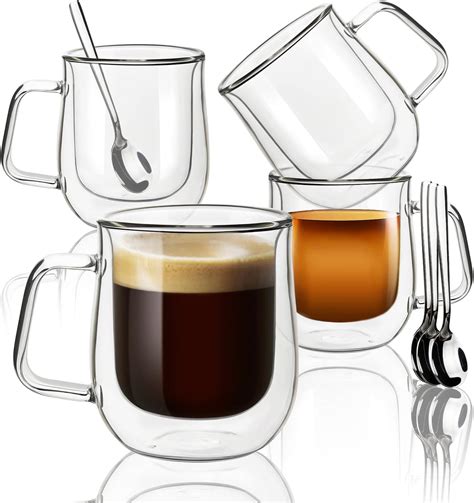 Comfome Double Wall Glass Coffee Mugs 5 oz, Clear Glass Coffee Mugs Set ...