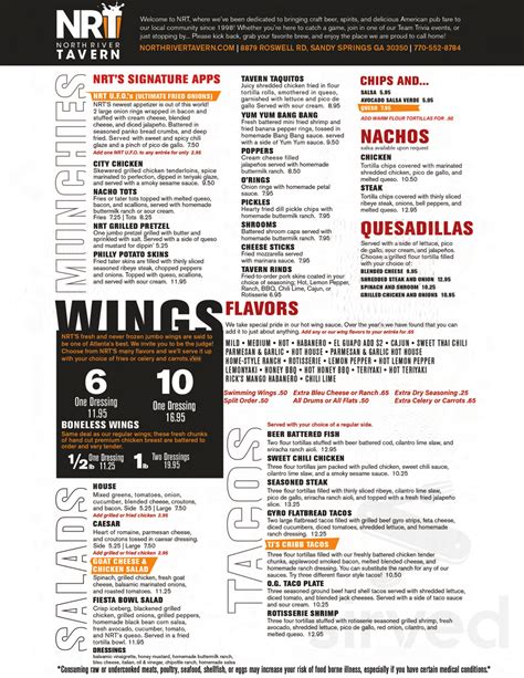 North River Tavern menu in Sandy Springs, Georgia, USA