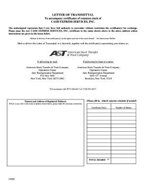 Fillable Online Letter of Transmittal - Amstock.com Fax Email Print ...
