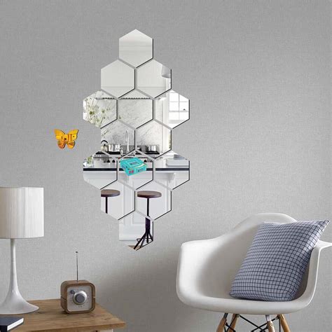Buy Look Decor 14 Hexagon Silver With 10 Butterfly Golden wall mirrors ...