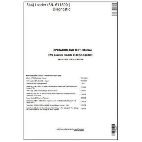 John Deere 544J 4WD Loader Pdf Diagnostic, Operation and Tests Service