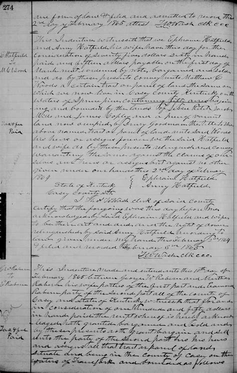 Ephraim Hatfield to Matthew C. Wood in Casey County, Kentucky