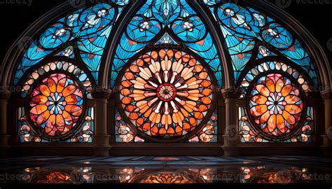 AI generated Stained glass window in Gothic cathedral illuminates ...