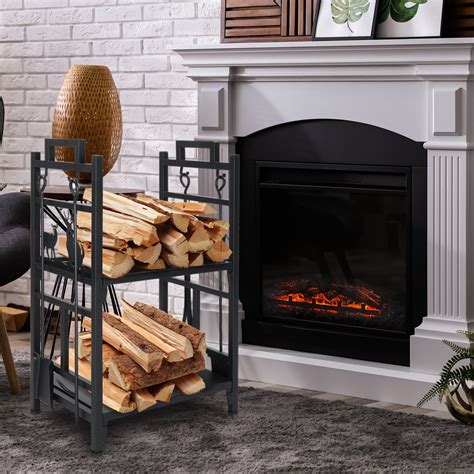 Firewood Rack 2 Tier Firewood Holder Indoor Fireplace Log Holder ...