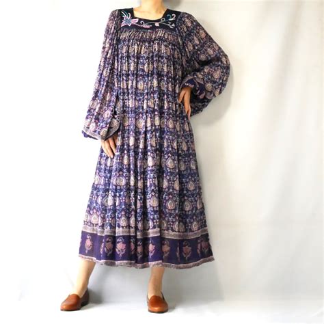 70s PHOOL indian cotton purple volume sleeve onepiece | &Dorothy used ...
