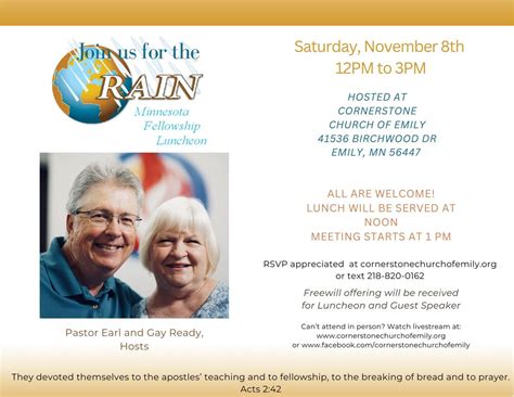 RAIN Fellowship Luncheon, 41536 Birchwood Drive, Emily, MN, United ...