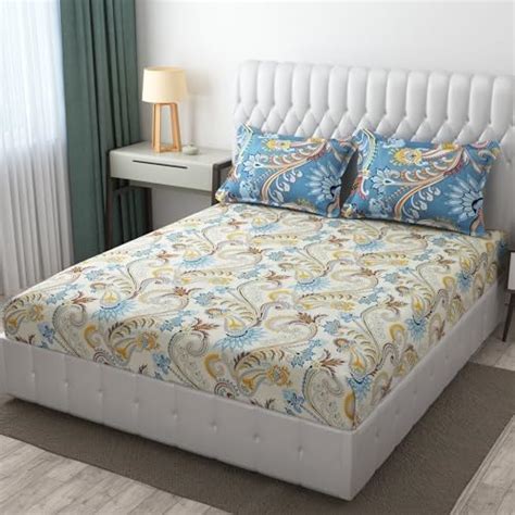 Buy IVAZA 220 TC 100% Cambric Cotton Elastic Fitted Floral Printed King ...