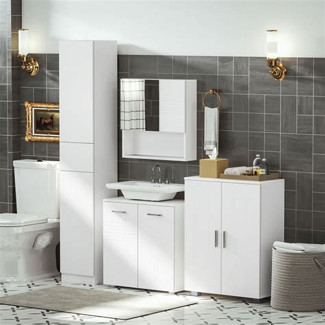Bathroom Floor Storage Cabinet Slim Tallboy w/ Door Cupboard & Shelves ...