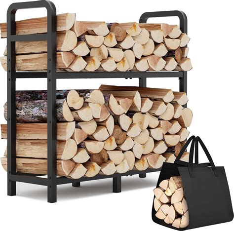 Amazon.com : HXJLJY 2-Tier Large Firewood Rack Outdoor Indoor with Log ...