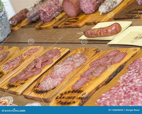 Various Types of Italian Sliced Salami on Wooden Chopping Boards Stock ...