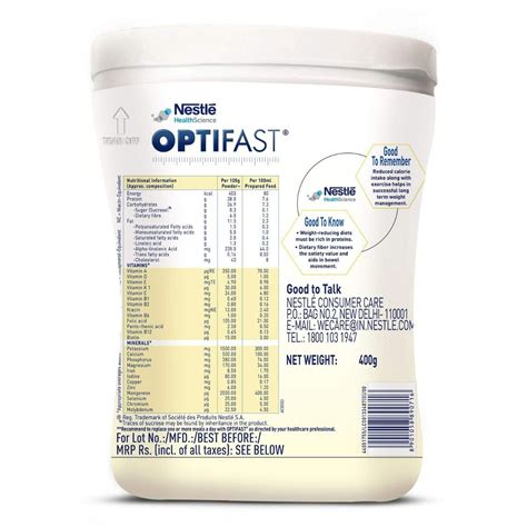 Nestle Optifast Vanilla Flavoured Shake, 400 gm Jar Price, Uses, Side ...