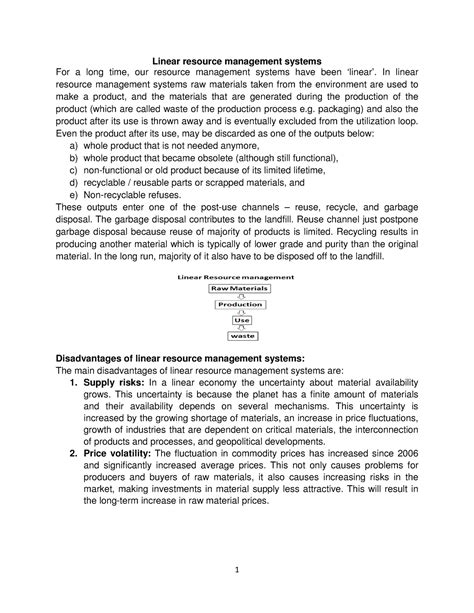 Linear and cyclic resource management,green technology,EIA etc - notes ...