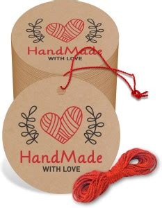 CLICKEDIN 5.08 cm "Handmade with Love" Tags, Brown Craft Tags for Best ...