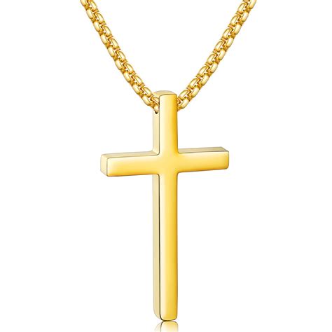 DORANA Gold Cross Necklaces for Men Stainless Steel Cross Pendant Chain ...