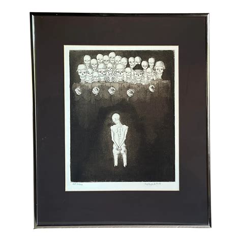 Framed 1970's Death Sentence Signed Lithograph Macabre Art Skeletons ...