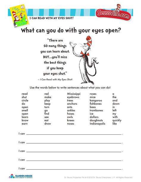 Dr Seuss Activity Sheets