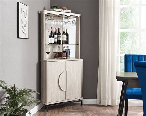 Buy Home Source White Oak Bar Cabinet with Half Moon Handles and Metal ...