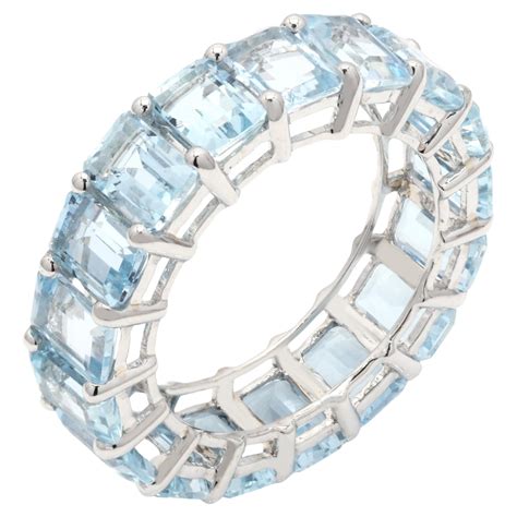 Customizable 14K White Gold 8.9 Ct Stackable Aquamarine Eternity Band ...