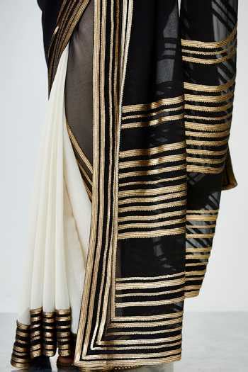 Buy Nakul Sen Black Chiffon Embroidered Saree With Blouse Online | Aza ...