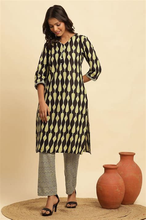 Buy Black Printed Straight Kurta And Pants Set @ 2499 | W for woman ...