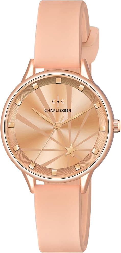 CHARLIEKEEN Modern Rose Gold Elegance Silicone Strap Watch for Women ...