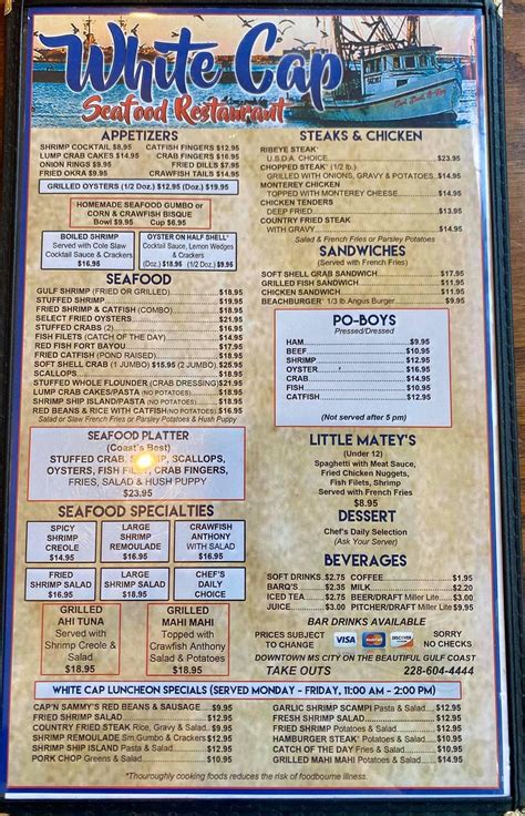 White Cap Restaurant menu in Gulfport, Mississippi, USA