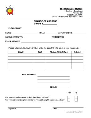 Fillable Online Change of Address Form - Delaware Nation Fax Email ...