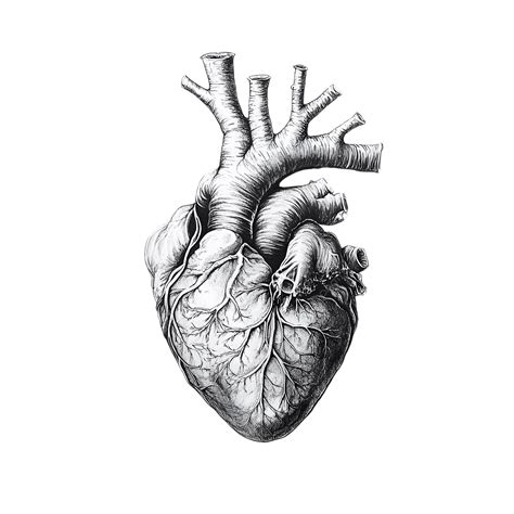 Black And White Ink Sketch Of A Realistic Human Heart, Heart ...