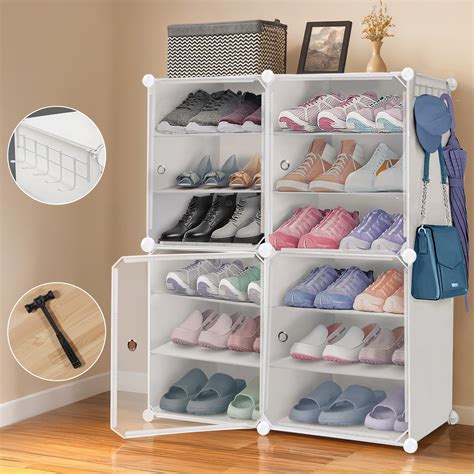ABOUT SPACE PP Plastic 24 Pair DIY Shoe Rack for Home with Door&Hanger ...