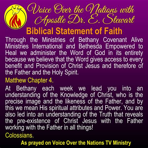 Biblical Statements of Faith - Bethany Covenant Alive Ministries Intl