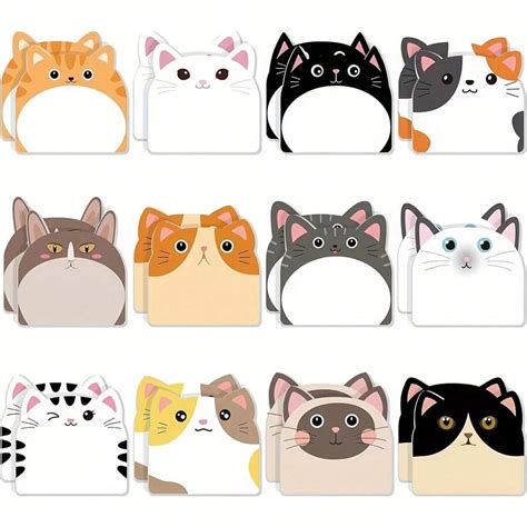 12Books/360pcs Cute Cat Sticky Notes, Suitable For Memo, Note-Taking ...