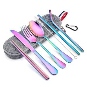 HEVIR Portable Utensils Travel Camping Cutlery Set, 8-Piece Stainless ...
