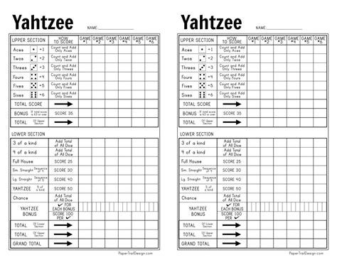 Yahtzee Score Card Pdf - Yahtzee Score Sheets