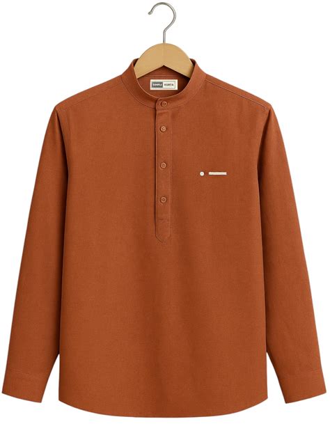 Men’s Rust Orange Mandarin Collar Cotton Kurta Shirt – Premium Minimal ...