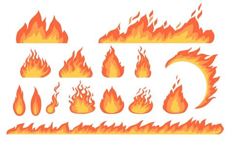 Cartoon fire flames flat collection | Free Vector