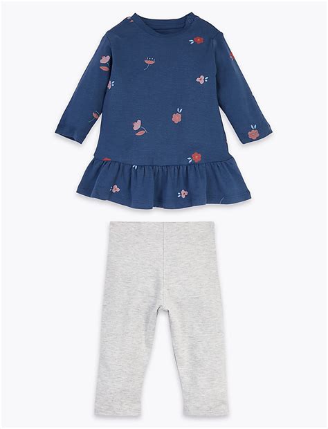 Buy Organic Cotton Floral Print Outfit (0-3 Yrs) at Marks & Spencer