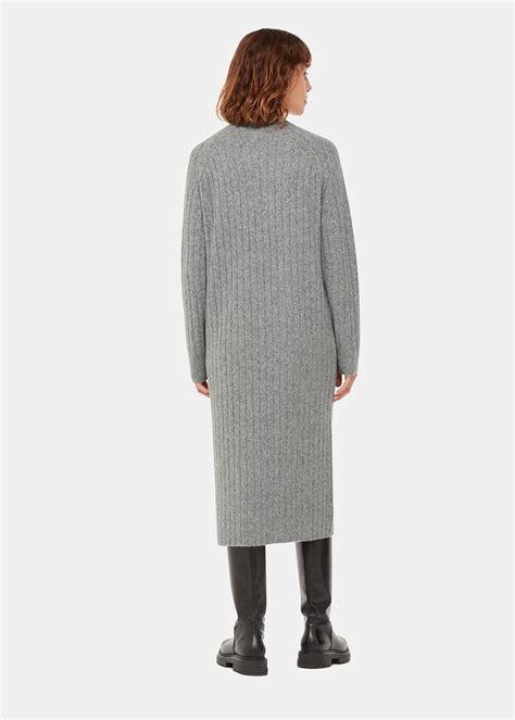 Grey Ribbed Knitted Midi Dress | WHISTLES | Whistles UK