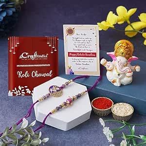 eCraftIndia Set of 2 Rakhi Gift For Brother | Purple Floral & Pearl ...