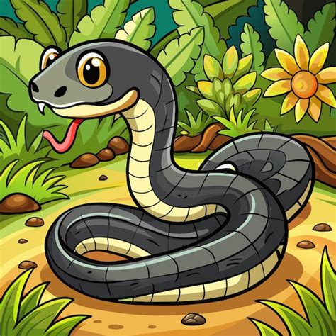 A snake with a black head and a yellow beak is in a garden | Premium AI ...
