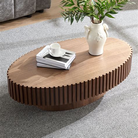 43.7" Oval Coffee Table, Modern Handcraft Drum Coffee Table with Solid ...