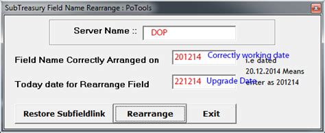 Tool for Re Arrange Sub Account Field in SubTreasury field link