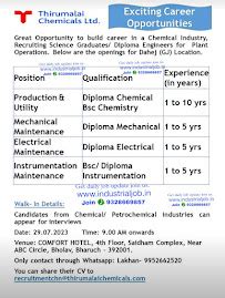 Thirumalai Chemical Limited Job vacancy for Production Maintenance ...