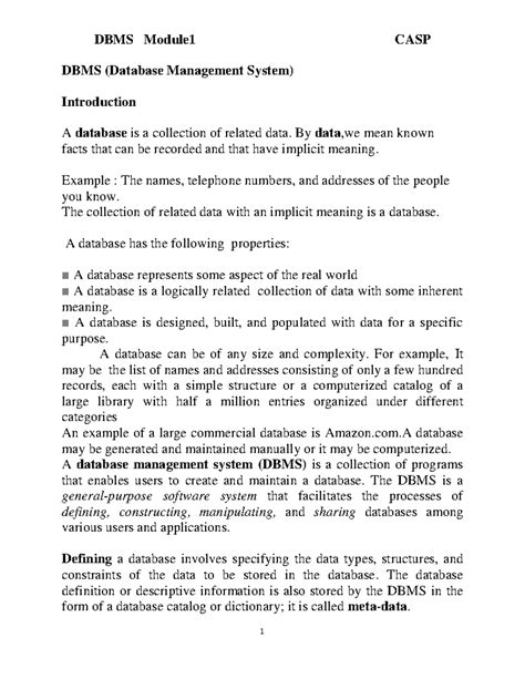 DBMS Mod 1 SEM 3 - DBMS (Database Management System) Introduction A ...