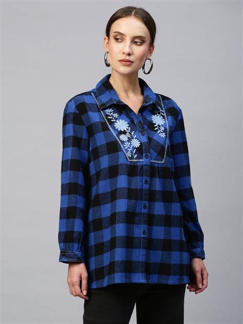 Buy Now Chemistry Embroidered Yoke Brushed Flannel Gingham Plaid Shirt