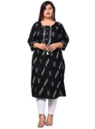 Buy Women Printed Pure Cotton Plus Size Straight Kurta (Black) (in ...