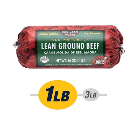 93% Lean / 7% Fat Lean Ground Beef, 1 lb Roll, Fresh, All Natural ...